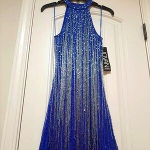 Jovani Royal Blue Beaded Fringe Homecoming Cocktail Dress Size 0 New
